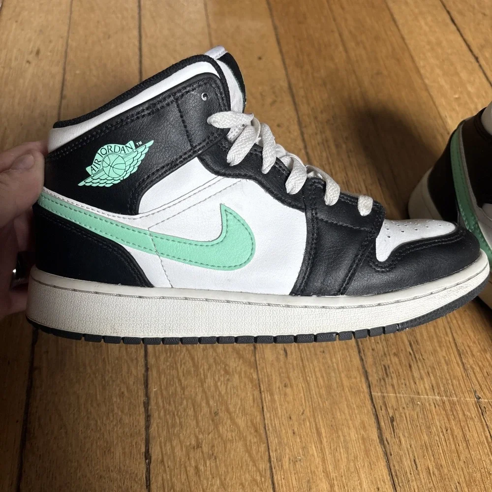 Nike Shoes Womens 6.5 Youth 5Y Air Jordan 1 Mid White Green Glow Black Sneakers